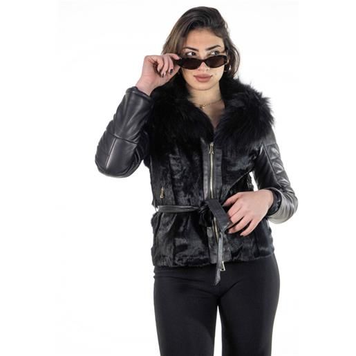 Leather Trend adriana - giacca donna nera in vera pelle e vera pelliccia