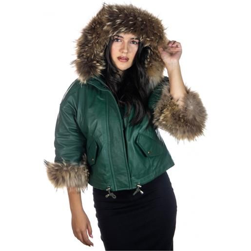 Leather Trend beatrice - giacca donna verde in vera pelle e vera pelliccia