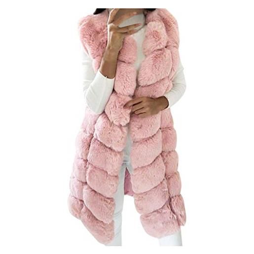 LZPCarra gilet in pelliccia sintetica da donna, lungo in pelliccia, senza maniche, per autunno e inverno, elegante, caldo, in finta pelliccia, colore: rosa. , l