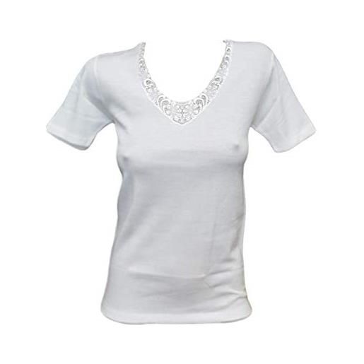 MANUFAT t-shirt donna, maglietta a mezza manica lana e cotone senza cuciture 824 (3°, bianco)