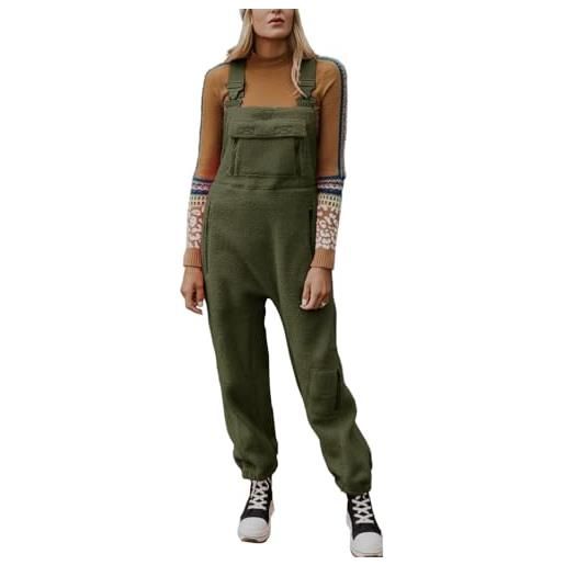 ORANDESIGNE donna salopette pile caldo tuta da lavoro inverno sciolto casuale salti con tasche retrò casual senza maniche pantaloni gamba dritta a blu scuro s