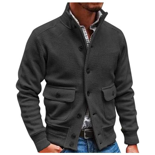 Duohropke cardigan da uomo con scollo a v, con chiusura a bottoni e tasche, maglione invernale alla moda, per attività all'aria aperta, nero , m