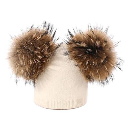 Avfora berretto donna invernale cappello lavorato a maglia caldo autunno e inverno da donna a doppio strato caldo elasticizzato con pom pom, 04