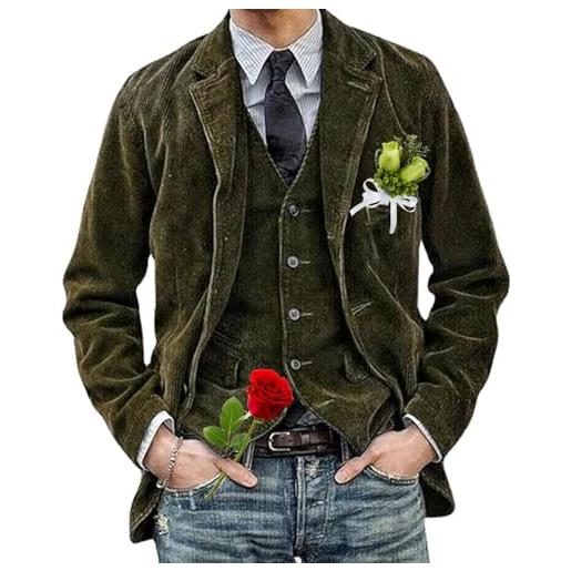 LTHTX giacca da uomo vintage in velluto a coste, giacca da uomo in velluto a coste slim fit cappotto sportivo con tasche monopetto, verde militare, xl