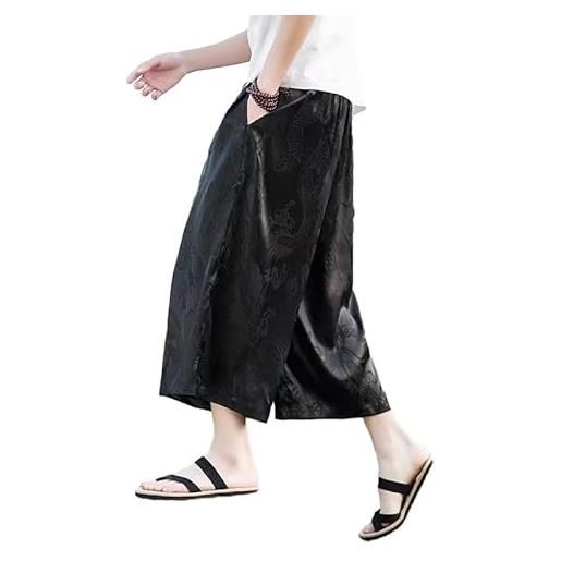 Uplateng pantaloni da uomo giapponesi pantaloni larghi con motivo a drago pantaloni in raso liscio pantaloni comodi da spiaggia taiji hip hop streetwear 5xl (red, 4xl)