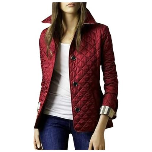 Tdvcpmkk cappotto giacca top donna risvolto autunno e inverno classico plaid cappotto monopetto abbigliamento cotone maniche piene, vino rosso, x-large