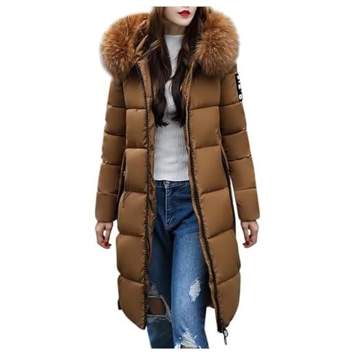 Yeooa piumino lungo e sottile caldo invernale moda donna 2023 piumino trapuntato elegante leggero giacca di transizione antivento casual parka con cappuccio all'aperto (marrone, 3xl)