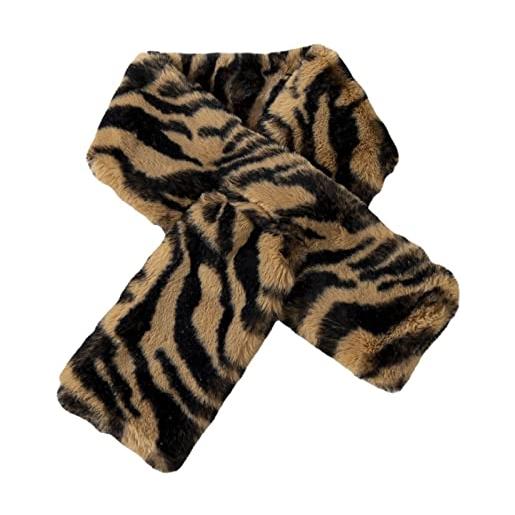 DZEREN sciarpa in pelliccia sintetica sciarpa da donna autunno e inverno imitazione pelliccia di coniglio stampa leopardo peluche addensato caldo bavaglino collare incrociato, black, 80 cm