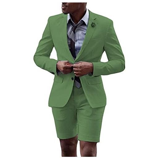 Generic mens wedding suit with short pants notch lapel couples matching clothing(blazer+pants) (colore: olive green, dimensione: 46)