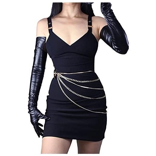 DooWay moda super lunghi guanti in pelle touchscreen faux pelle di agnello per le donne serata opera costume partito nero 70cm