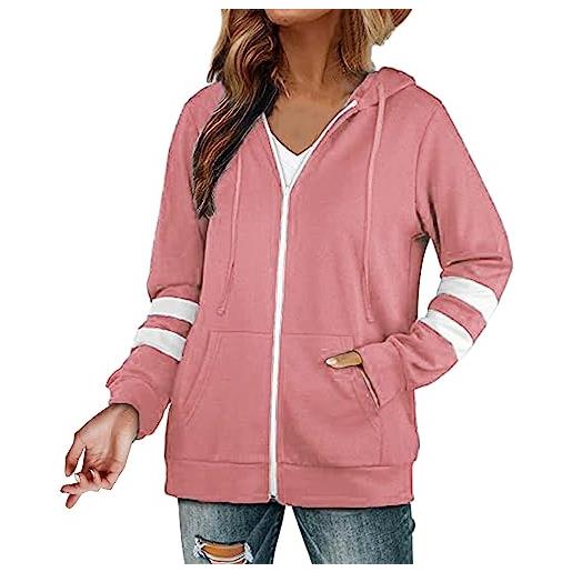 Generico maglione con cerniera con cappuccio in cardigan tinta unita versatile stagionale da donna felpa pile lunga (pink, m)