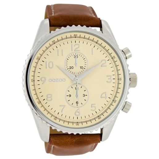 Oozoo orologio da polso xl con cinturino in pelle per articoli speciali, outlet a prezzo ridotto, variante 2, c6041 - crema/marrone
