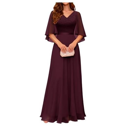 DRESSTELLS abiti da cerimonia nuziale formale, 2026 primavera damigella d'onore party cocktail sera lungo prom lace dress, borgogna, 3xl