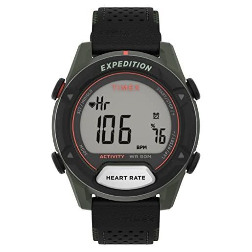 Timex expedition rugged, orologio digitale da 43 mm con cinturino in pelle, tw4b27000