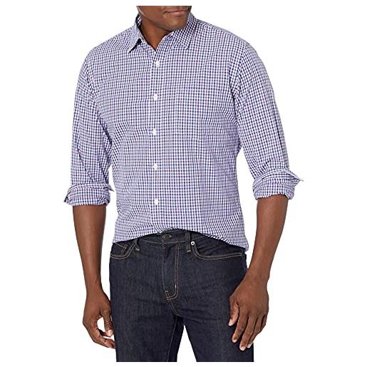 Amazon Essentials camicia casual in popeline a maniche lunghe vestibilità regular uomo, blu marino verde percalle, xl