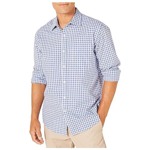 Amazon Essentials camicia casual in popeline a maniche lunghe vestibilità regular uomo, blu bianco a quadretti, s