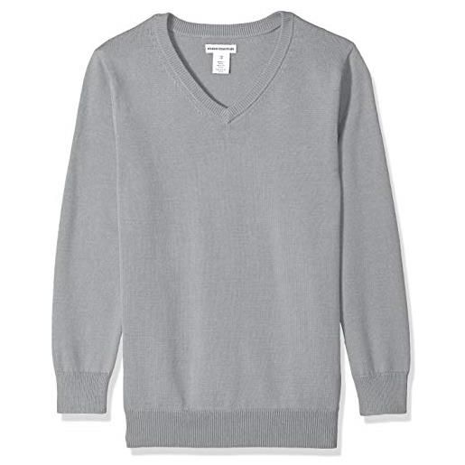 Amazon Essentials maglione con scollo a v in cotone in stile uniforme bambini e ragazzi, verde scuro puntinato, 4 anni