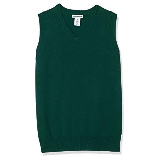 Amazon Essentials maglione smanicato con scollo a v in cotone in stile uniforme bambini e ragazzi, verde, 5 anni