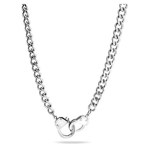 Bling Jewelry collana con catena a maglia dichiarativa in acciaio inossidabile tono argento con pendente a mano con bracciale per uomo e donna stile motociclista punk rocker