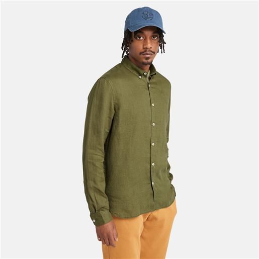 Timberland camicia in lino mill brook da uomo in verde scuro verde