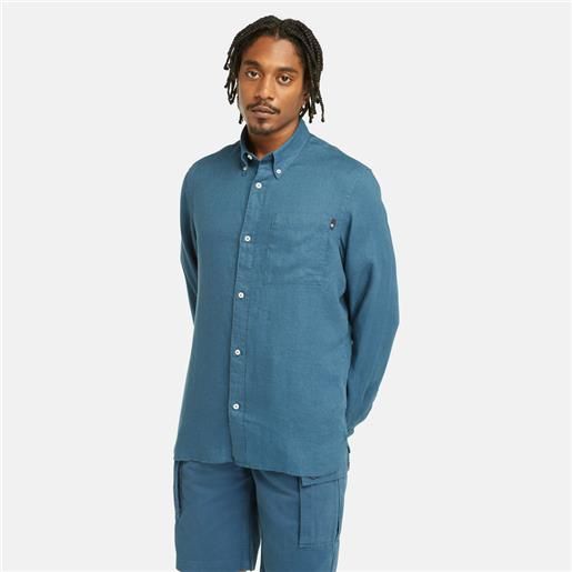 Timberland camicia in lino con tasca da uomo in blu blu
