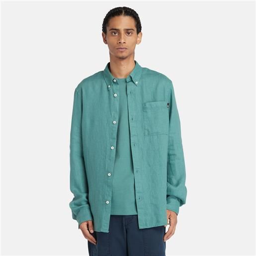 Timberland camicia in lino con tasca da uomo in verde acqua verde acqua