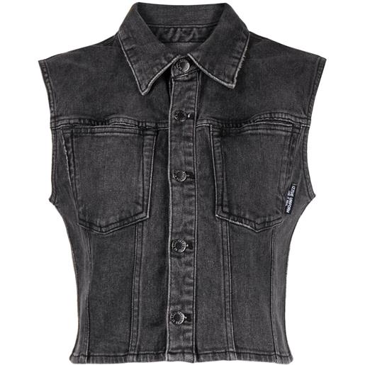 izzue gilet denim con logo - grigio