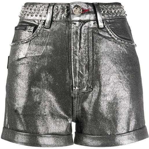 Philipp Plein shorts metallizzati con borchie - argento