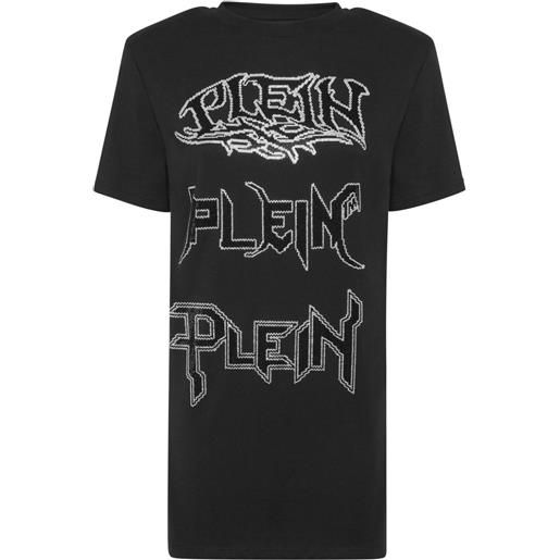 Philipp Plein abito modello t-shirt iconic corto con cristalli - nero