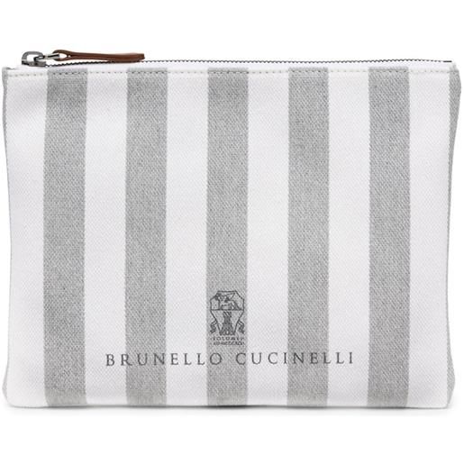 Brunello Cucinelli clutch con ricamo a righe - grigio