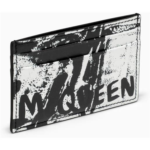 Alexander McQueen portacarte nero/bianco in pelle con logo