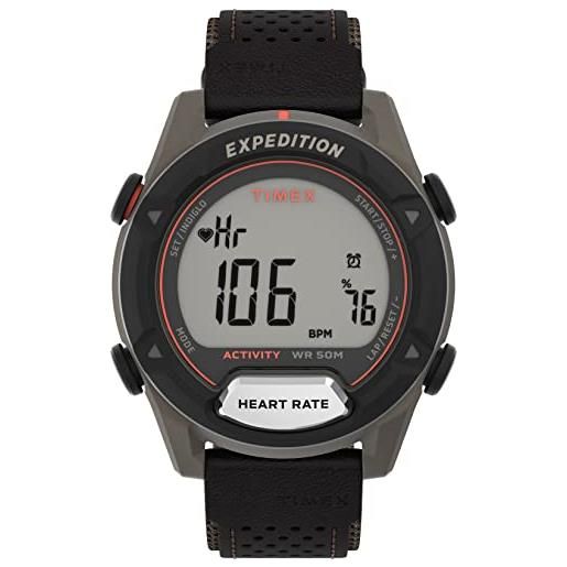 Timex expedition rugged, orologio digitale da 43 mm con cinturino in pelle, tw4b27100