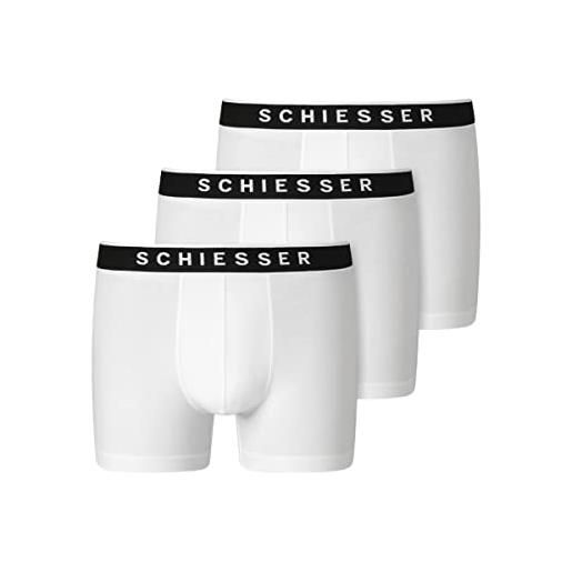 Schiesser 3 pack shorts boxer, bianco, l (pacco da 3) uomo