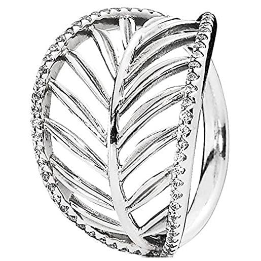 Pandora - anello da donna, in argento 925 con zirconi bianchi, motivo: foglie di palma - 190952cz, argento, 16, cod. 190952cz-56