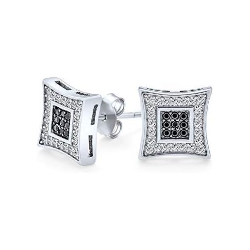 Bling Jewelry contrasto contemporaneo - orecchini da uomo quadrati da 10 mm in nero e bianco con micro pave di cz in argento 925