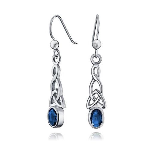 Bling Jewelry bff blu lunetta ovale simulazione zaffiro amore pendenti goccia orecchini celtici irlandesi per donne adolescenti gancio di pesce. 925 argento 1,5 pollici lungo