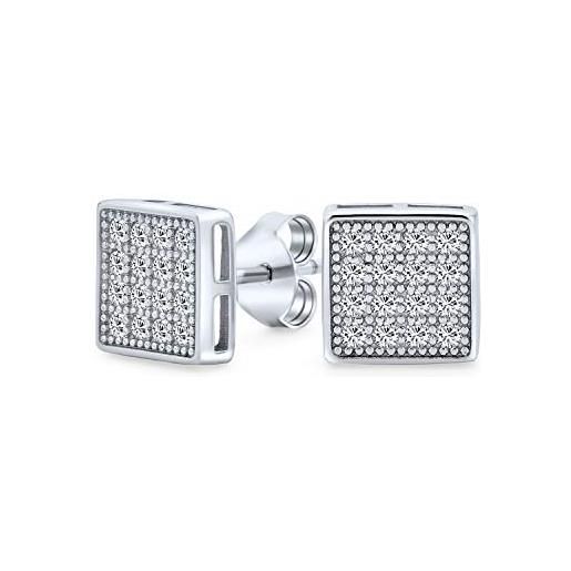 Bling Jewelry geometrico quadrato a forma di cubic zirconia micro pave cz orecchini per gli uomini per le donne. 925 sterling silver 8mm