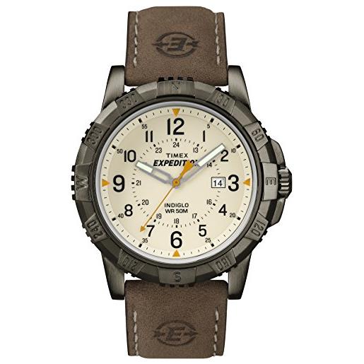 Timex t49990 orologio analogico da polso da uomo, pelle, bianco/marrone