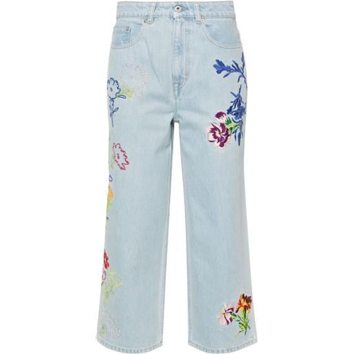 Kenzo jeans a gamba ampia con vita media drawn flowers - blu