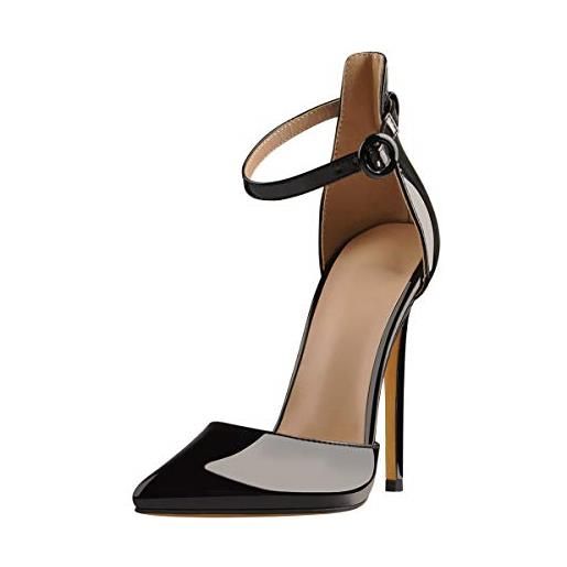 blingqueen scarpe da donna in pizzo con tacco alto a spillo, nero metallizzato, 43 eu