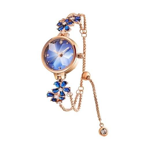 SURVAN WatchDesigner orologi bracciale donna analogico al quarzo gioielli elegente con cinturino bracciale in rame con quadrante blu orologio regalo donna（blu）