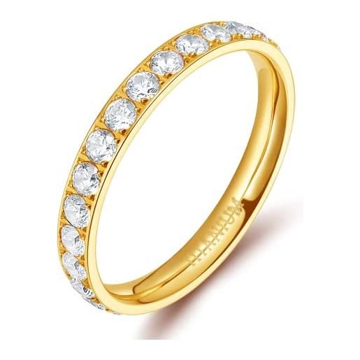 Zakk 3mm eternity anello da donna in titanio anelli di fidanzamento fedi nuziali con zirconi cubica (oro-full zirconia, 51 (16.2))