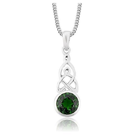 DTPsilver® collana in argento 925 - ciondolo nodo celtico della trinità con vetro sfaccettato - catenina larghezza: 1,2 mm - lunghezza regolabile: da 40 a 45 cm - verde smeraldo