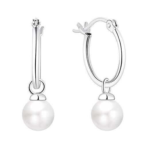 JO WISDOM orecchini a cerchio di perle in argento 925 donna con 7mm perle con placcato oro bianco, orecchini da sposa. Gioielli per le donne