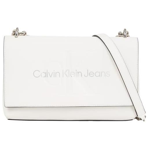 Calvin Klein Jeans borsa a tracolla donna sculpted flap media, bianco (white/silver logo), taglia unica