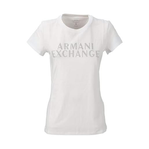 Armani Exchange slim fit stretch cotton embellished logo fitted tee t-shirt, bianco, m donna