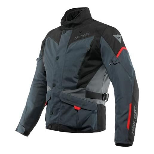 Dainese - tempest 3 d-dry, giacca da uomo moto touring, giacca impermeabile, fodera termica rimovibile, protezioni su spalle e gomiti, ebano/nero/rosso lava, 52