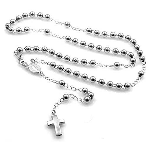amorili preziosionline collana rosario in argento 925 modello classico rodiata per non scurire collo utile cm 50