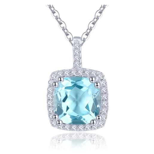 LP LOHASPIE collana con ciondolo da donna solido argento sterling 925 impostazione pietra preziosa naturale quarzo rosa brillante cubic zirconia rhodium gioielleria raffinata (azzurro)