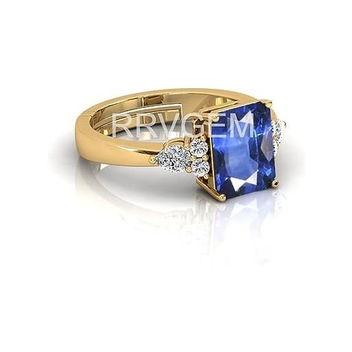 RRVGEM origianal - anello in zaffiro blu naturale certificato 9.00 ratti realizzato a mano, con bellissima pietra, da uomo e donna, da collezione, certificato, metallo, zaffiro
